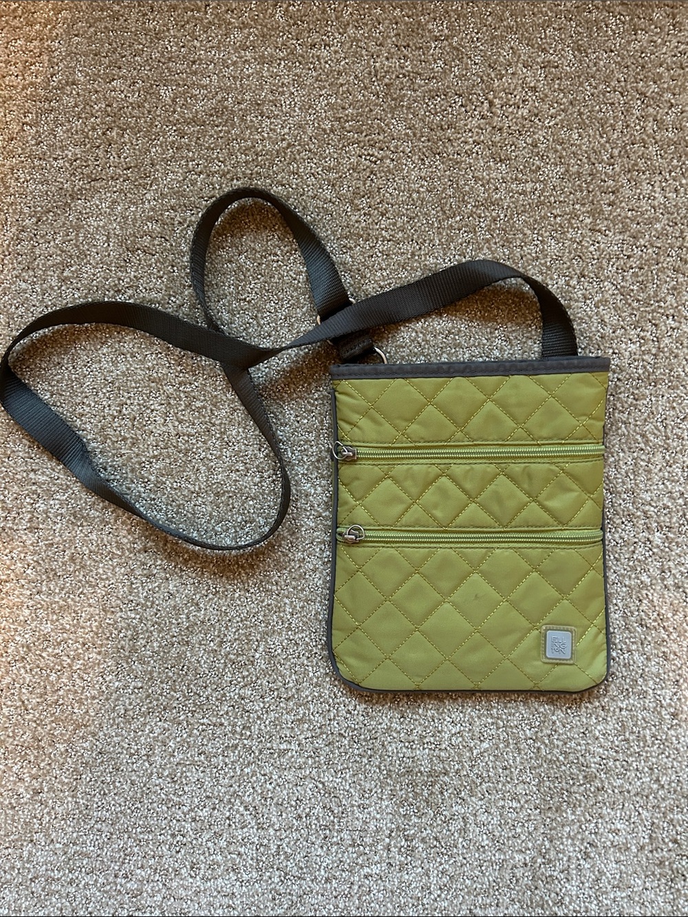 Quilted Olive Crossbody Travel Bag